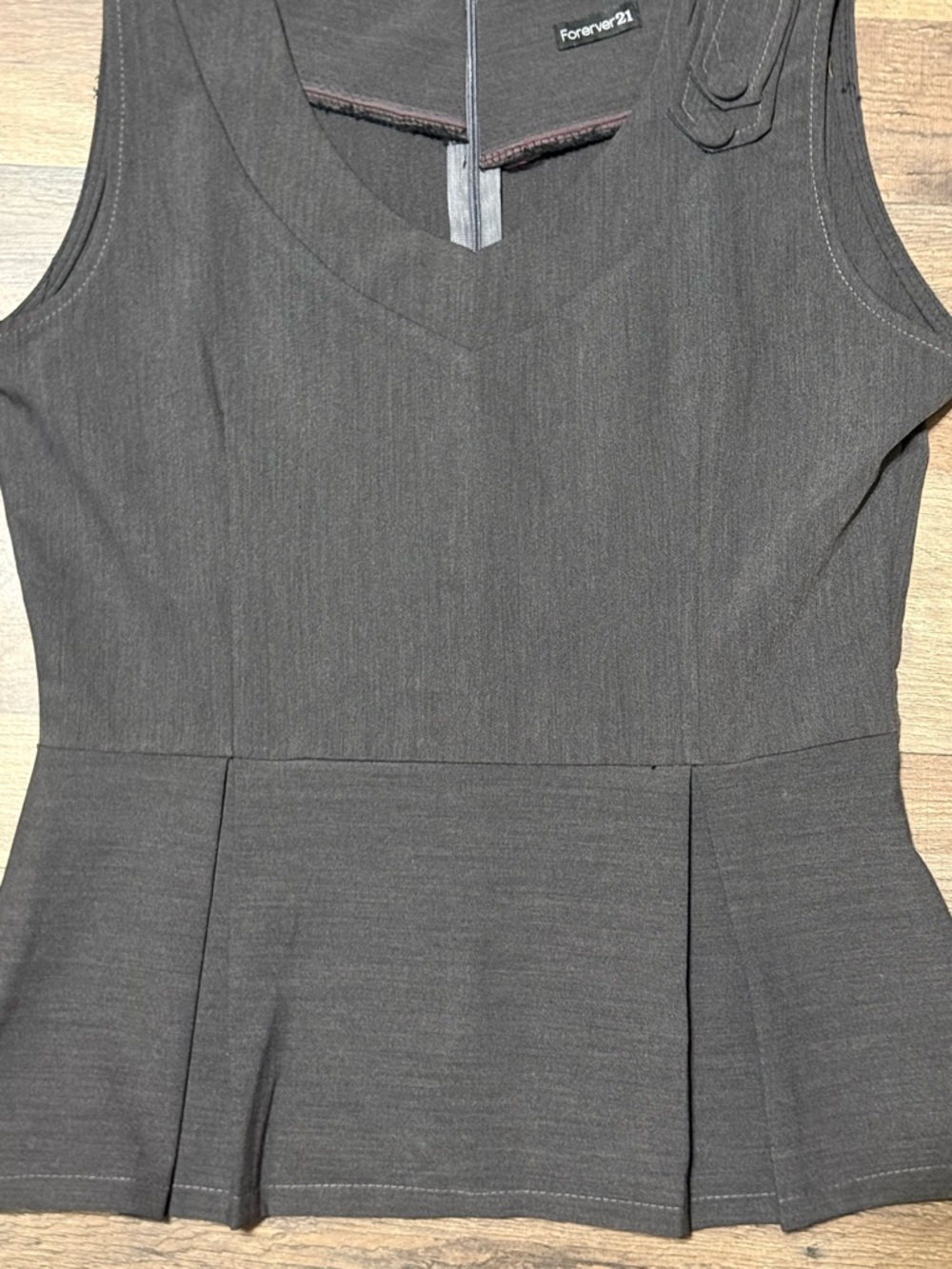 Forever 21 Black V-Neck Peplum Top with Button Detail